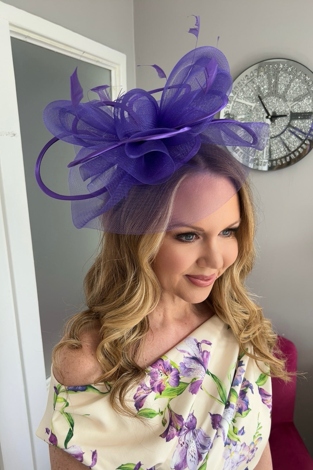 Alexis Purple Veil & Loop Fascinator