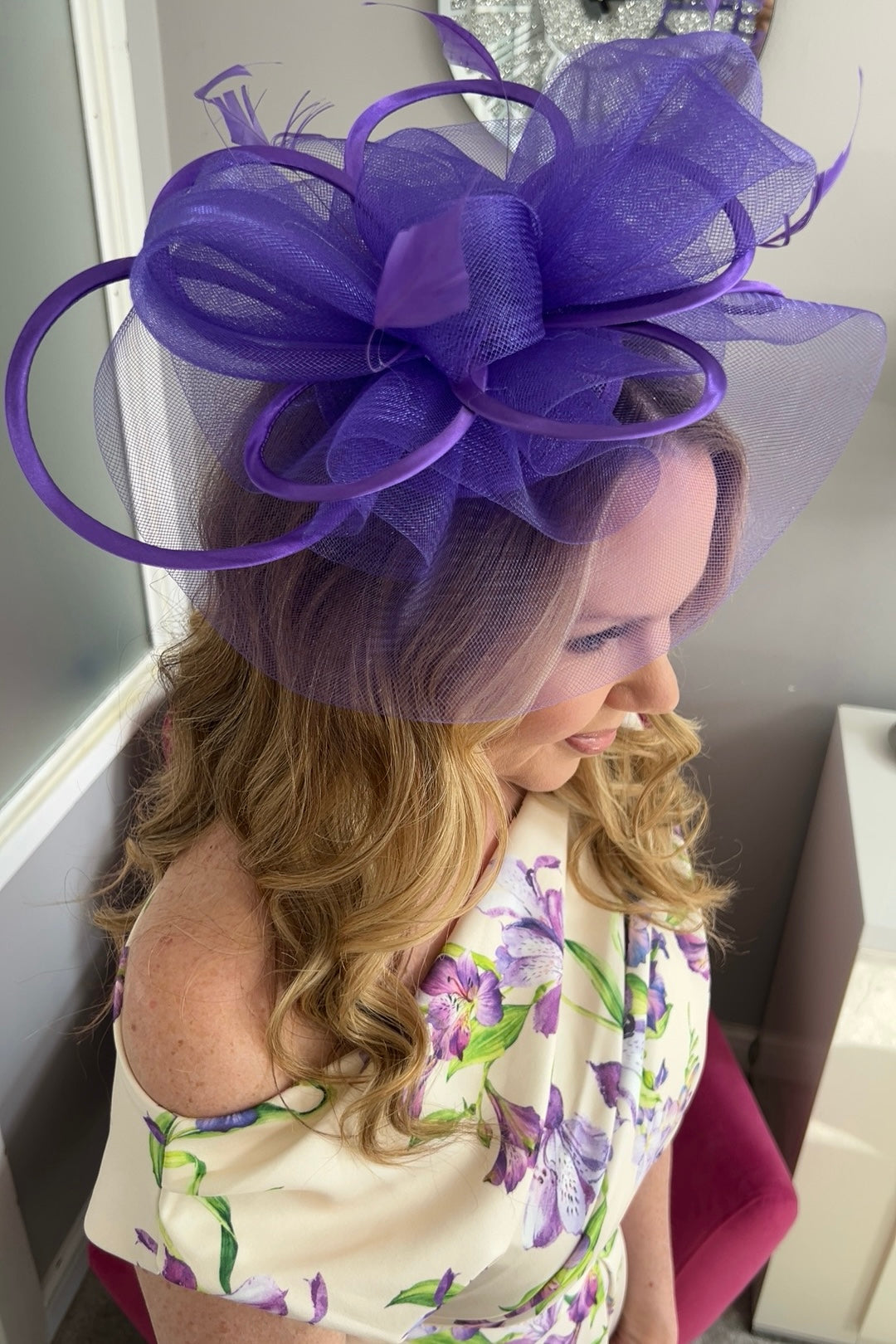 Alexis Purple Veil & Loop Fascinator