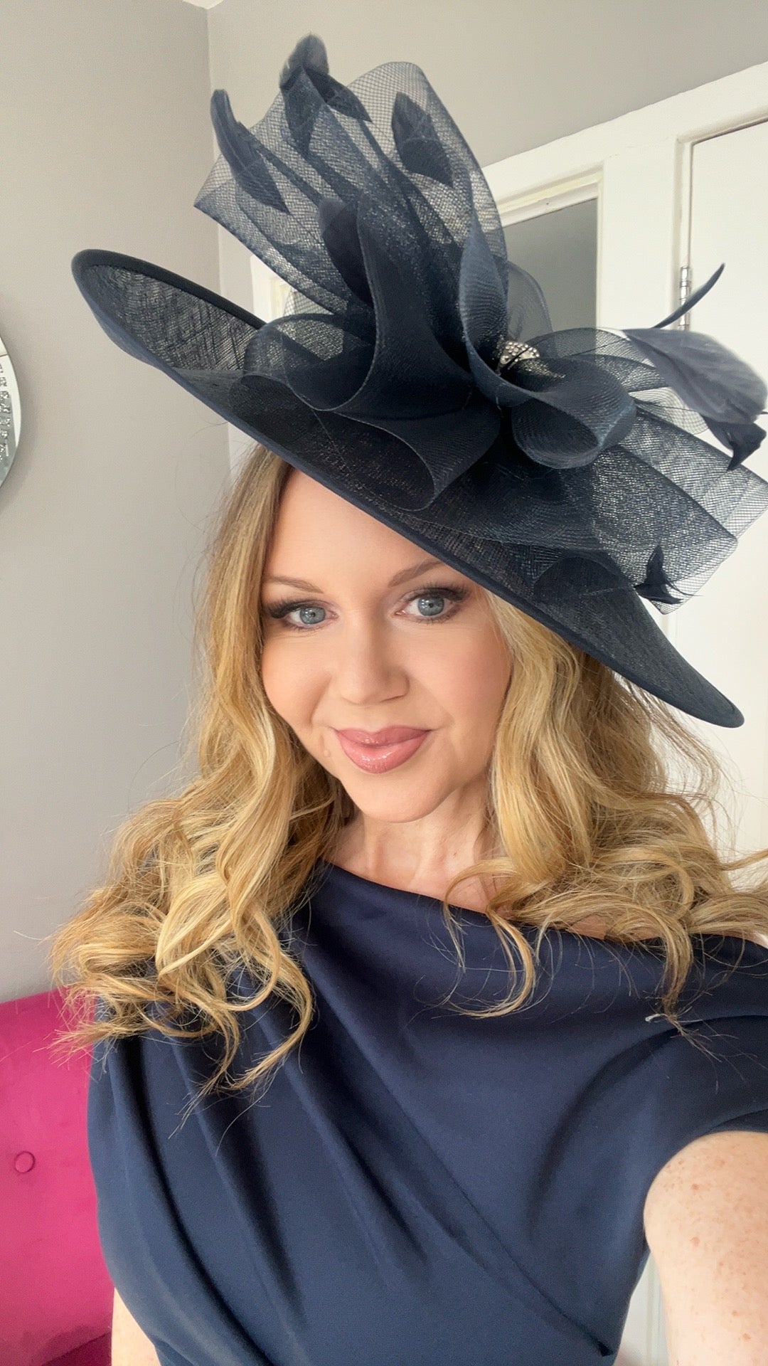 Charlize Navy Tulle Diamante Large Hatinator