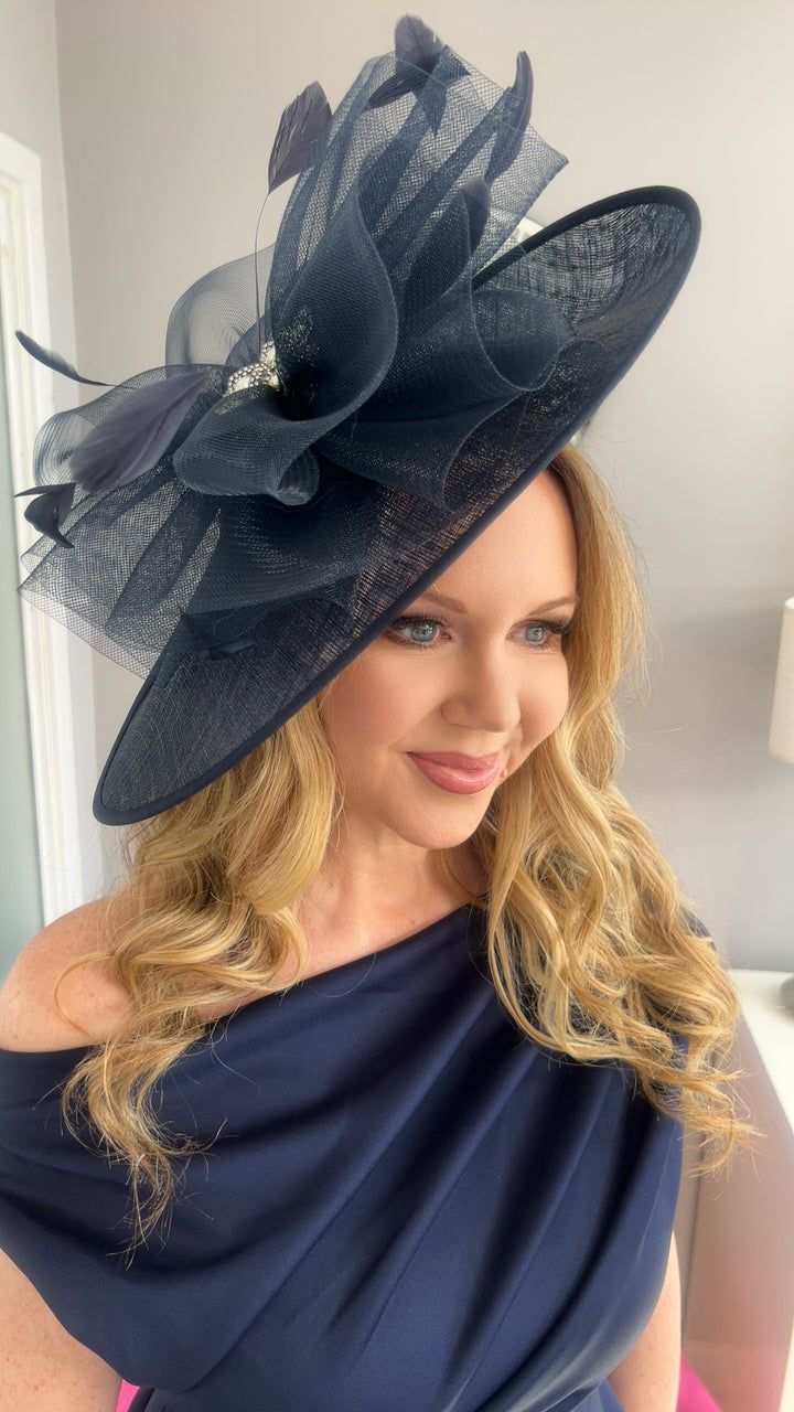 Charlize Navy Tulle Diamante Large Hatinator