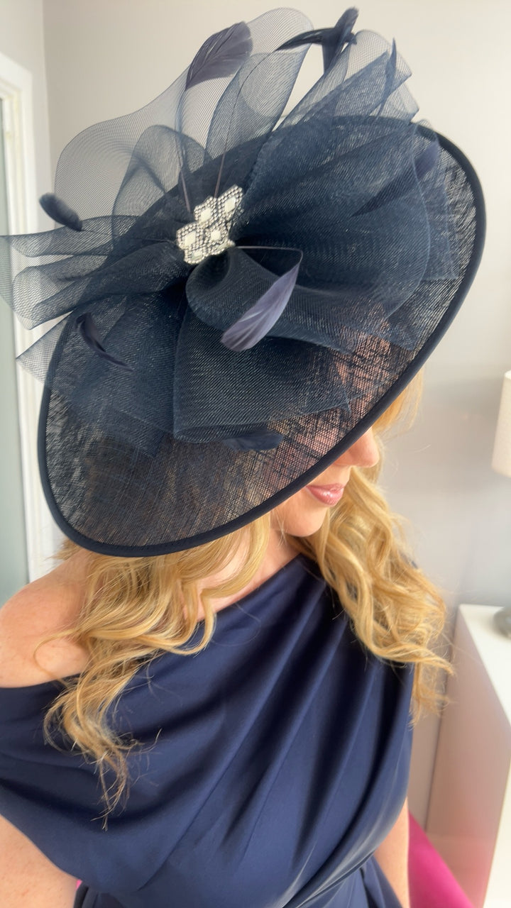 Charlize Navy Tulle Diamante Large Hatinator