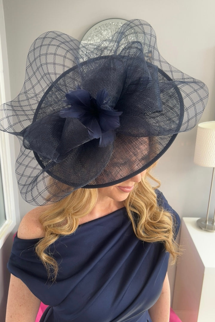 Aurelia Navy Floral Bow Large Hatinator