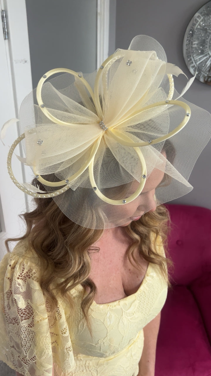 Seraphine Lemon Diamante Veil Fascinator