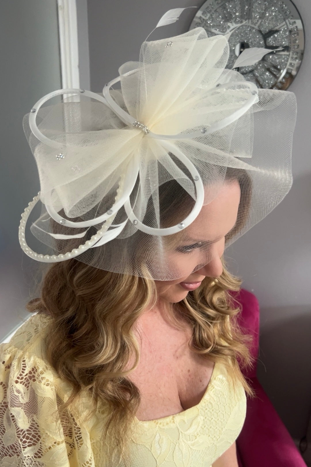 Seraphine Cream Diamante Veil Fascinator