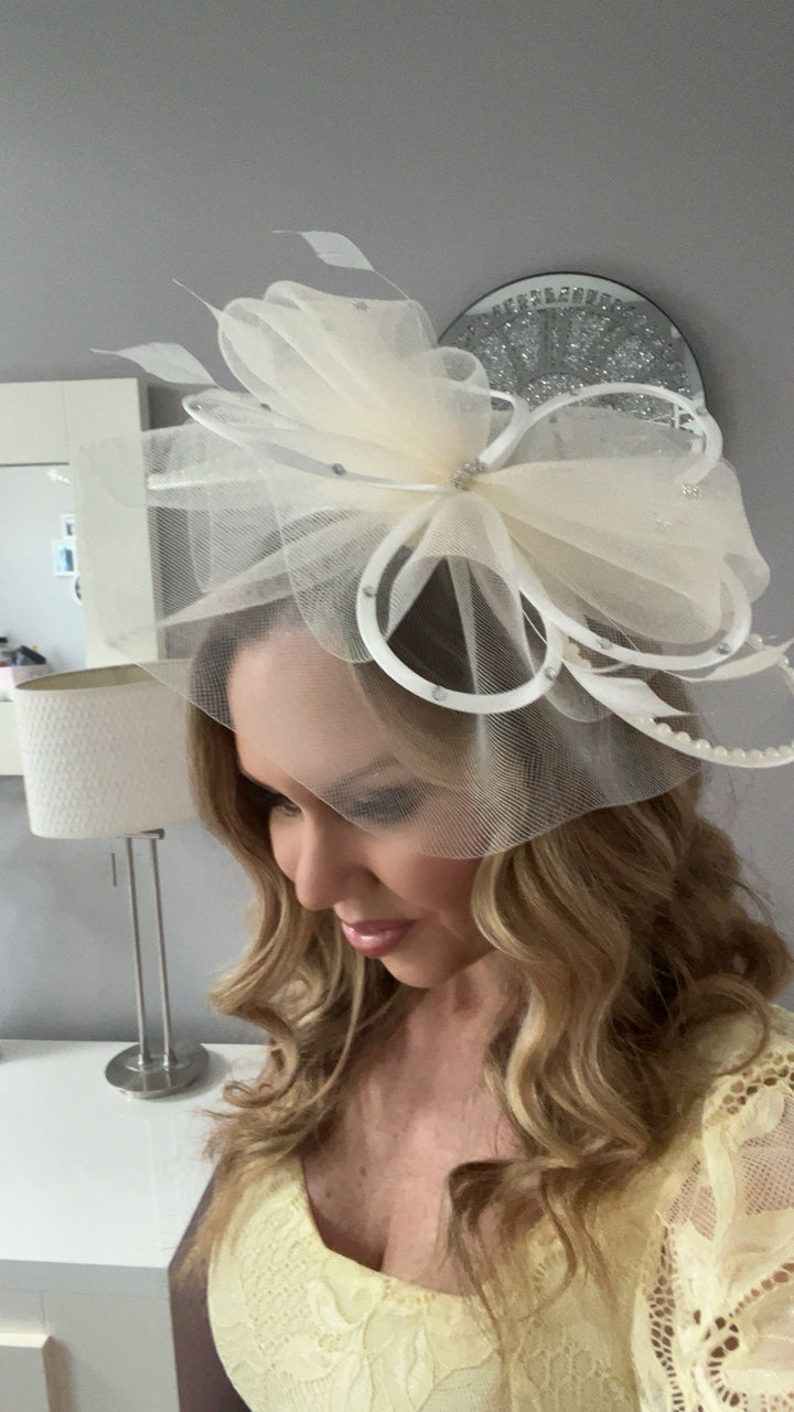 Seraphine Cream Diamante Veil Fascinator