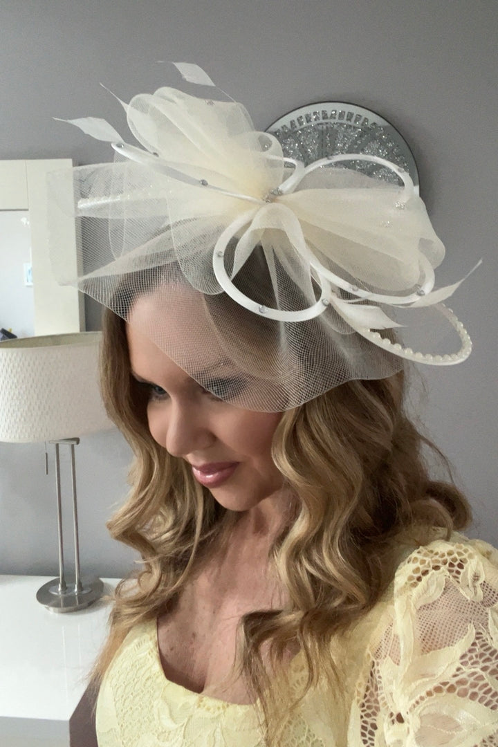 Seraphine Cream Diamante Veil Fascinator
