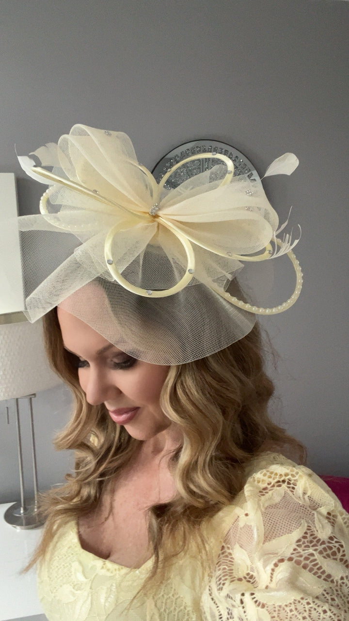 Seraphine Lemon Diamante Veil Fascinator