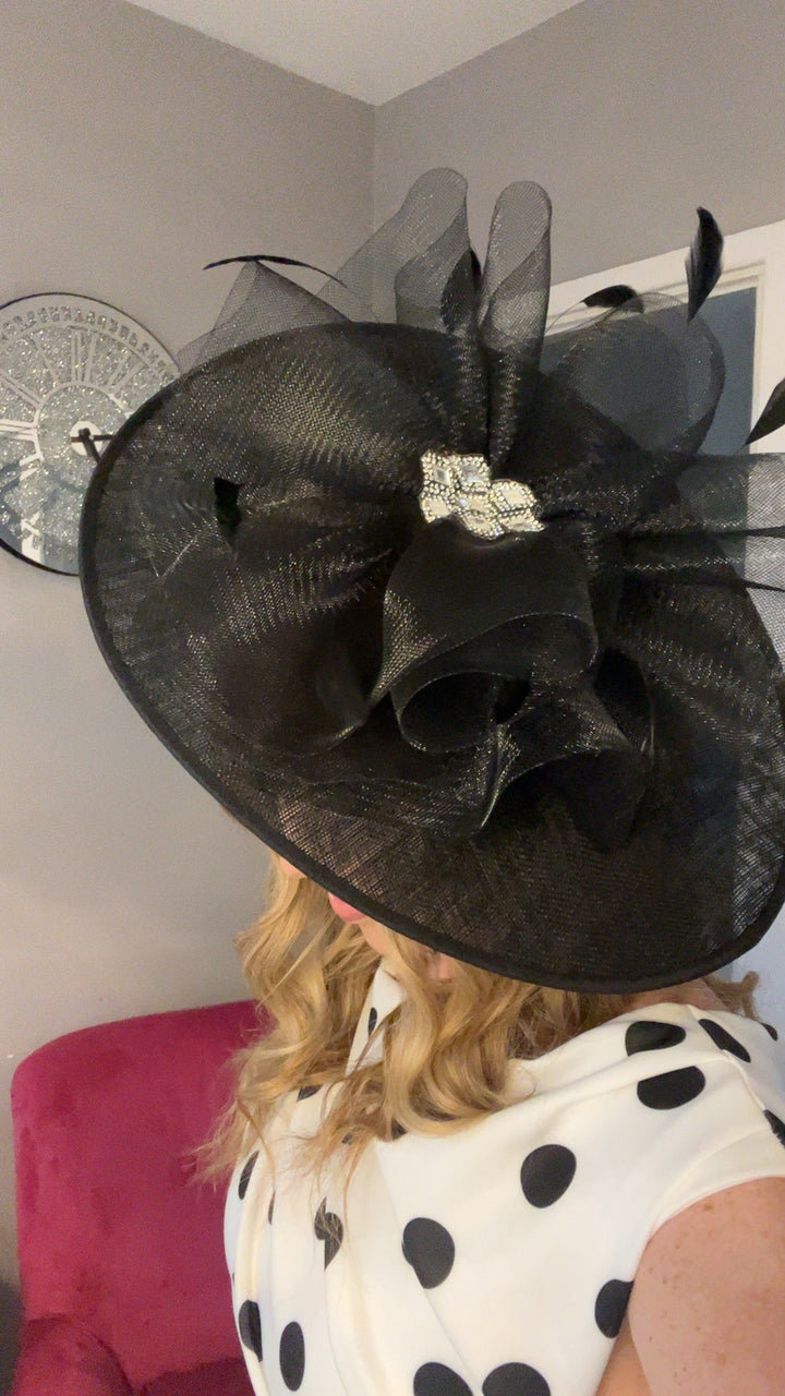 Charlize Black Tulle Diamante Large Hatinator