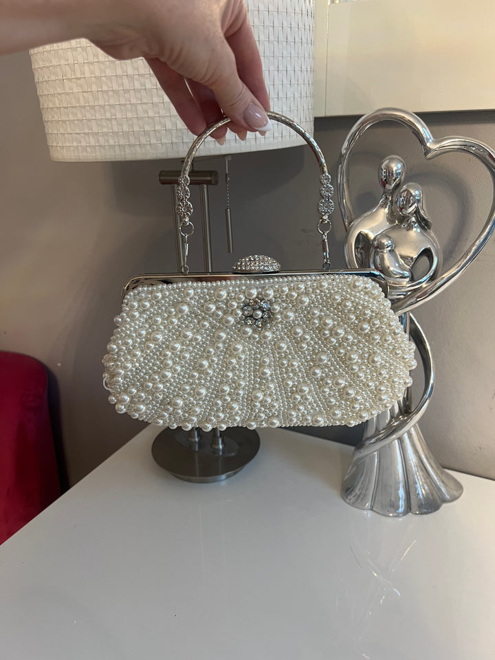 Sicily Pearl & Diamante Embellished Hand Bag - Ivory