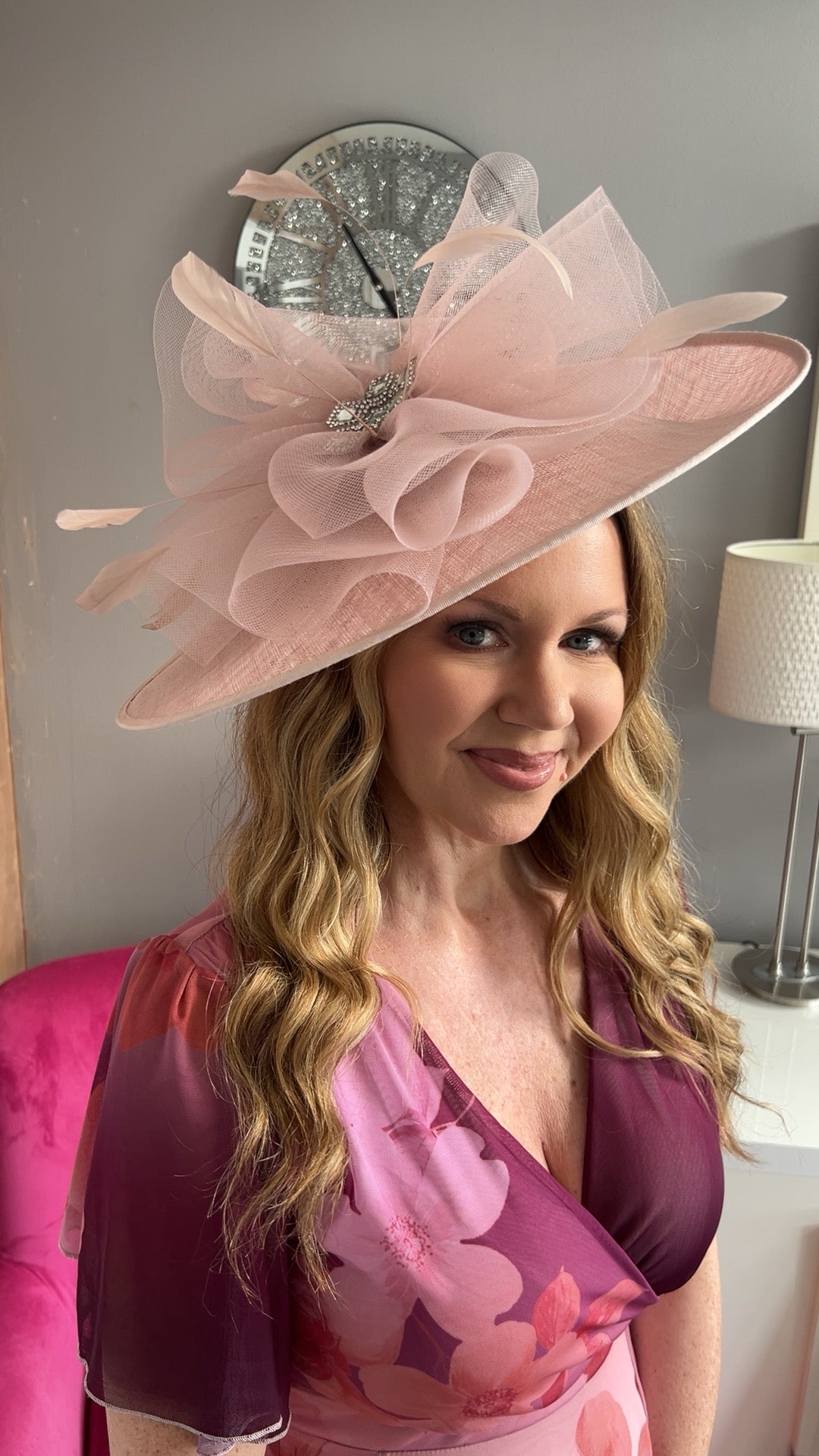 Charlize Powder Pink Tulle Diamante Large Hatinator