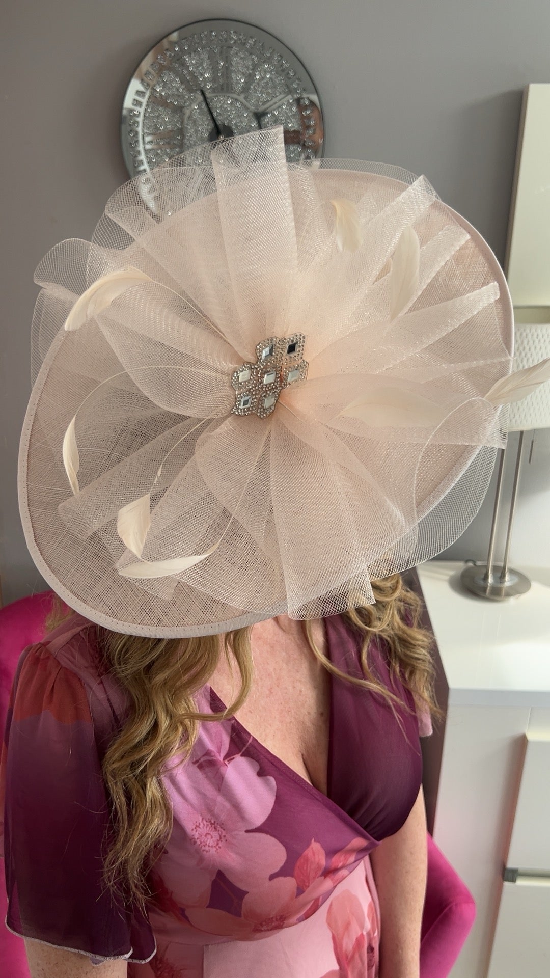 Charlize Very Pale Pink Tulle Diamante Large Hatinator