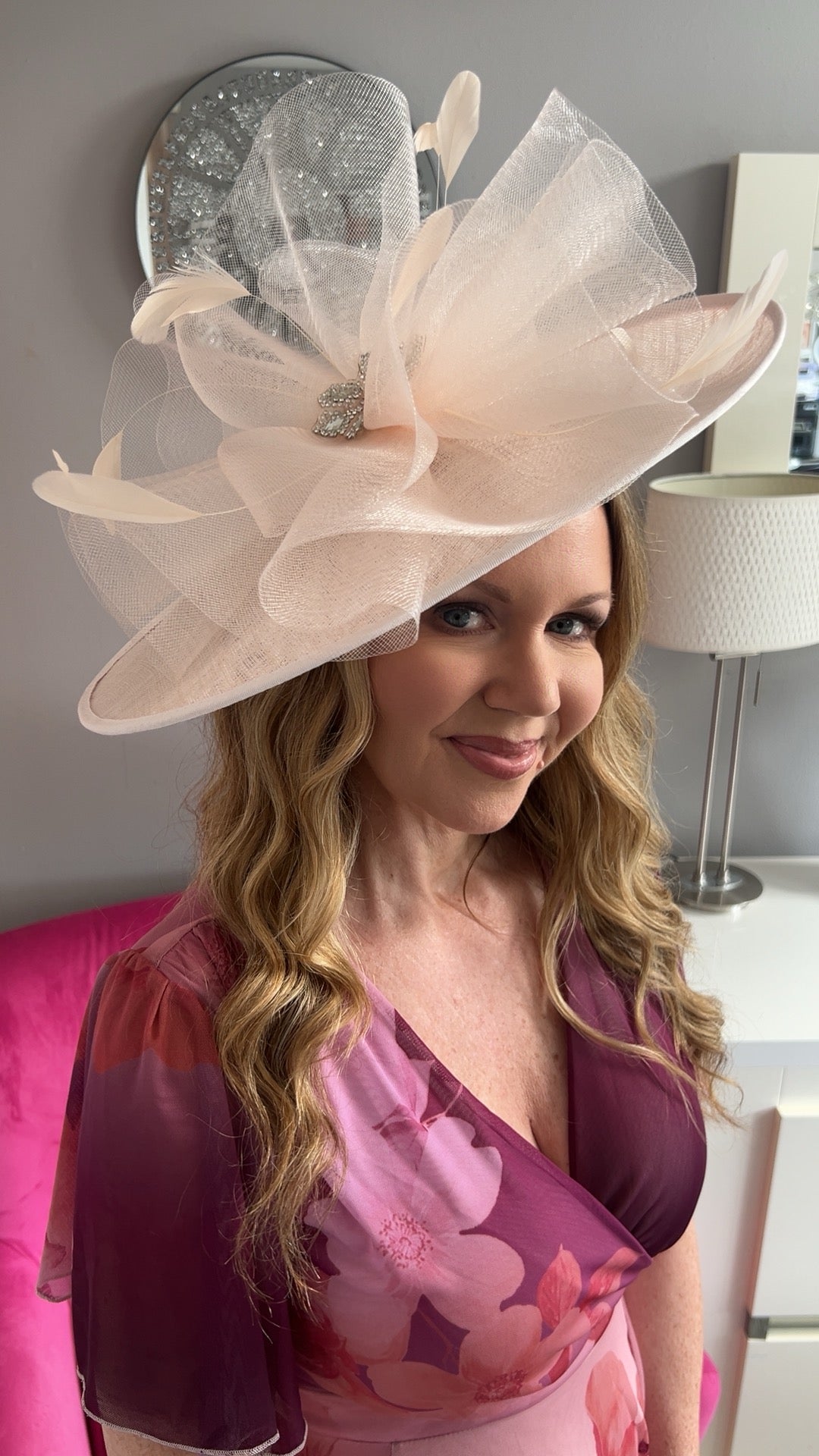 Charlize Very Pale Pink Tulle Diamante Large Hatinator