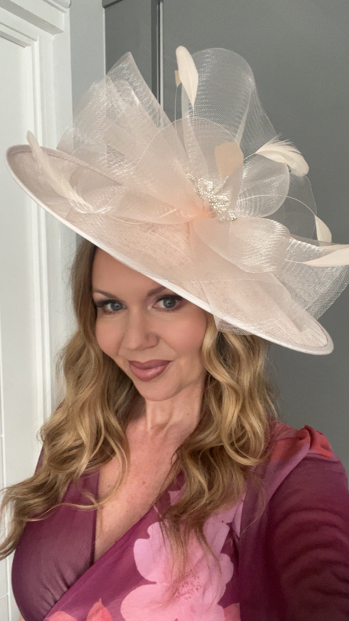 Charlize Very Pale Pink Tulle Diamante Large Hatinator