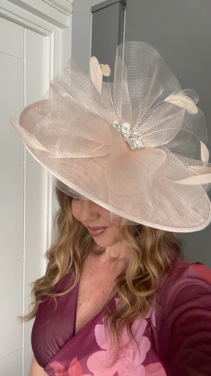 Charlize Very Pale Pink Tulle Diamante Large Hatinator