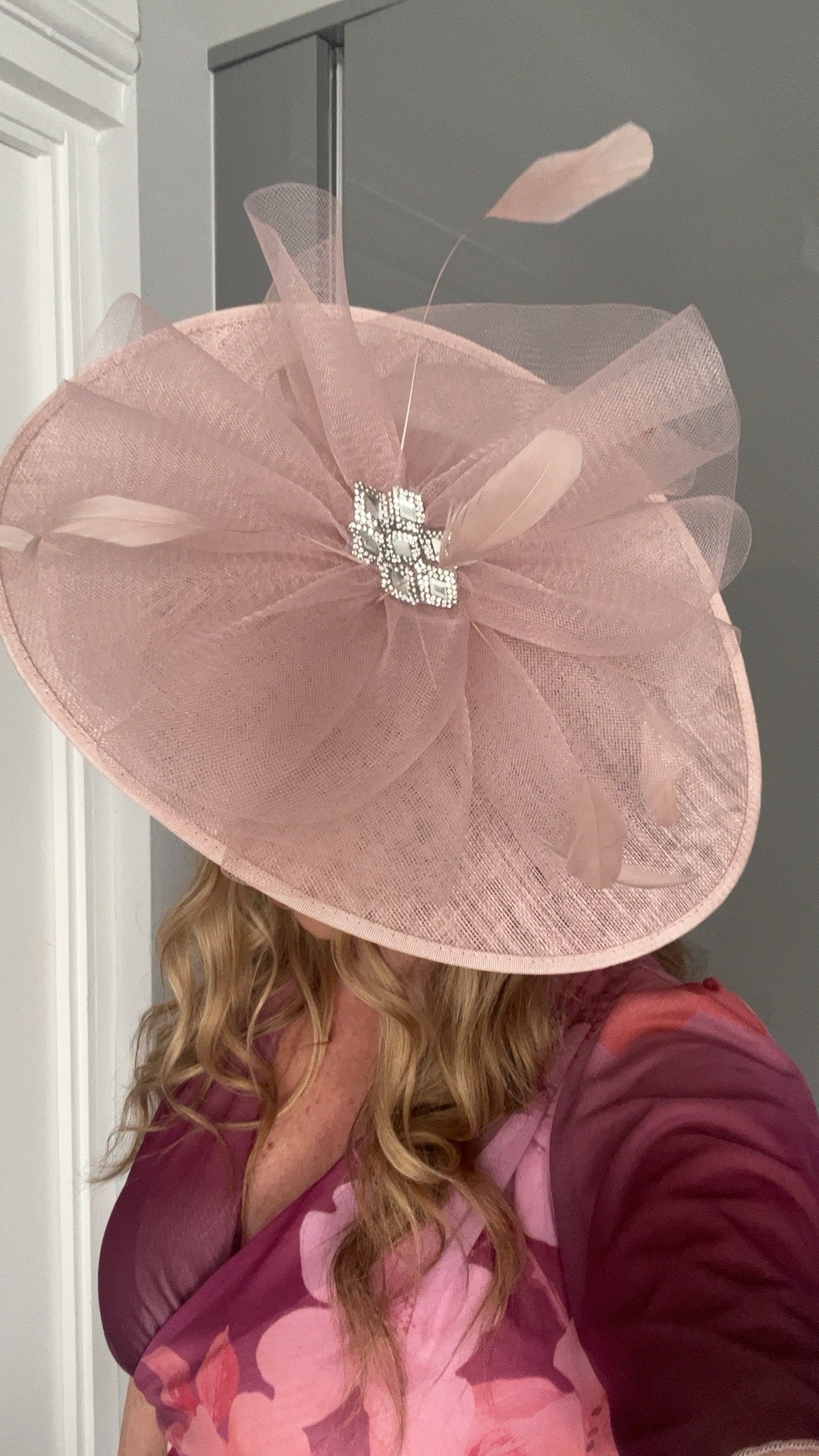 Charlize Powder Pink Tulle Diamante Large Hatinator