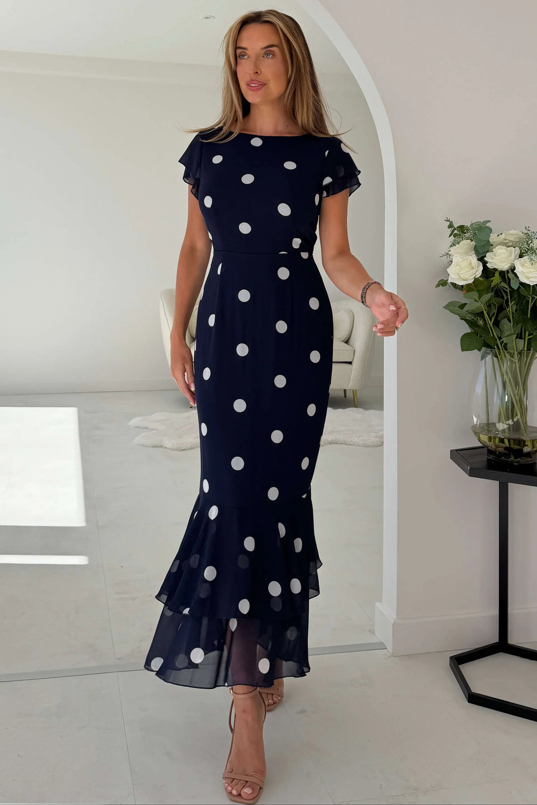 navy polka dot bodycon dress Polka Dot Mesh Ruched Mini Dress