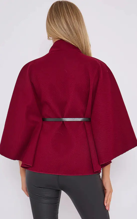 Romantica Burgundy Belted Cape Coat