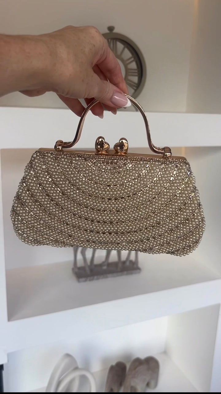 Celeste Gold Pearl Evening Bag