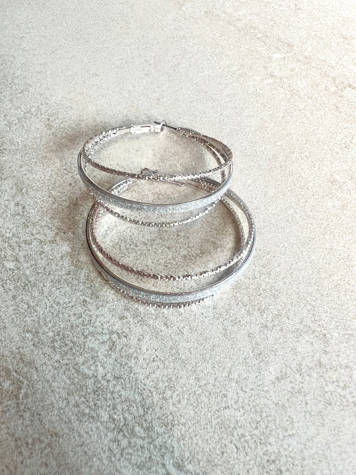 Triple Circle Closed Hoop Earrings in Silver