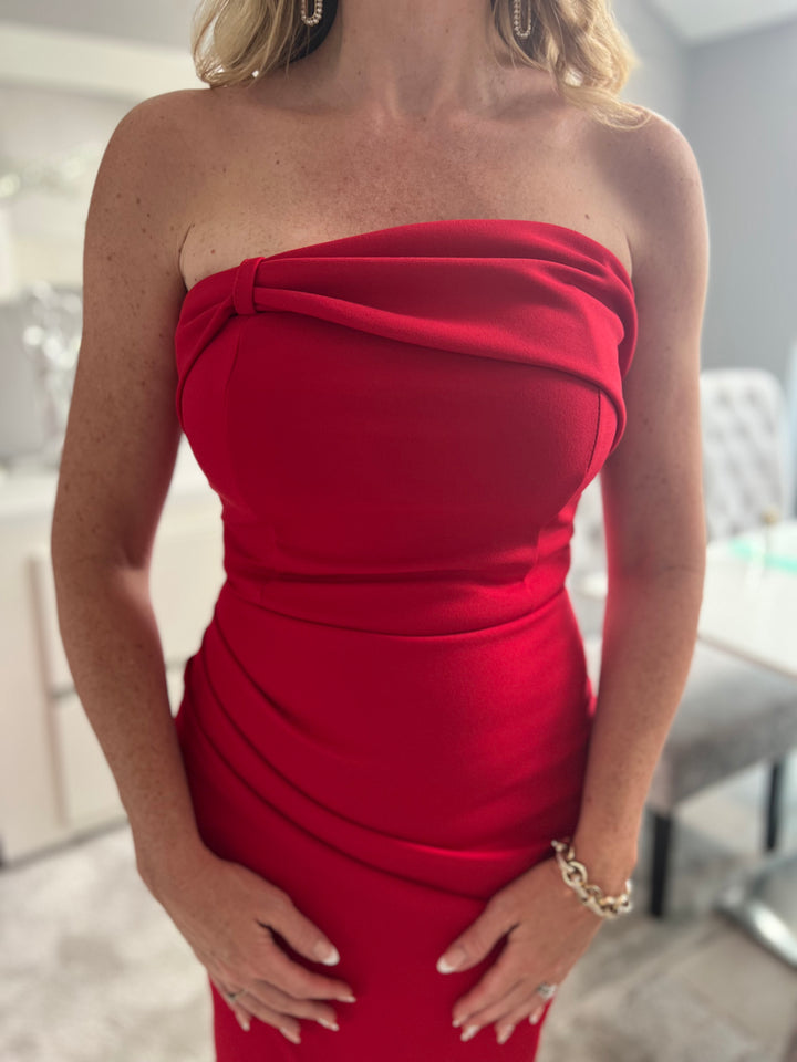 Passionista Red Bardot/strapless 2 Way Bodycon Midi Dress