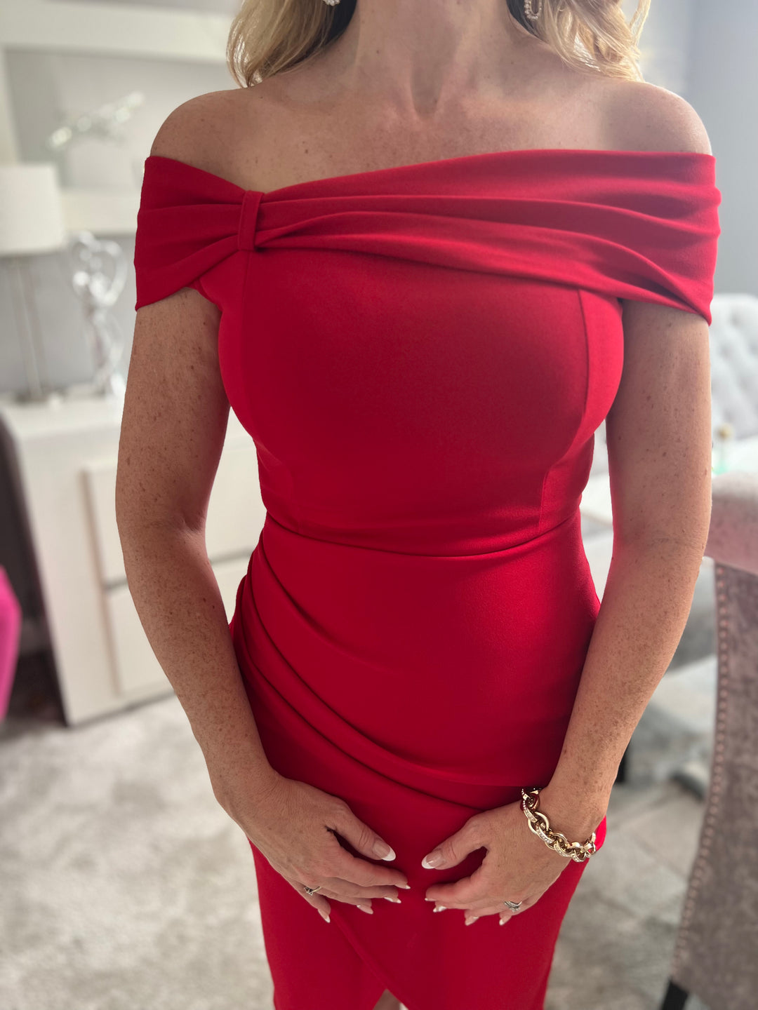 Passionista Red Bardot/strapless 2 Way Bodycon Midi Dress