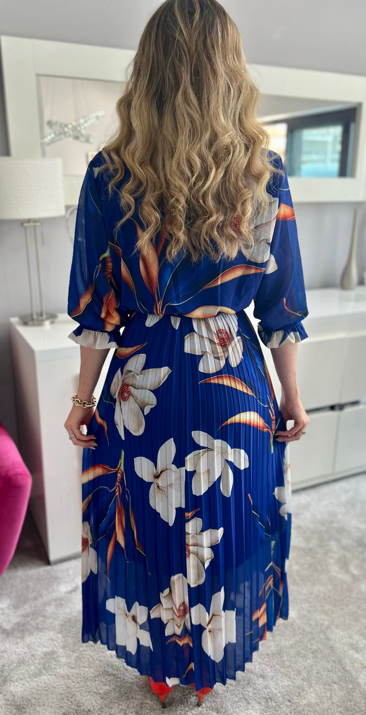 Royal blue sales floral maxi dress