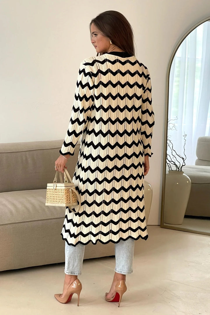 Ingrid Crochet Monochrome Chevron Long Cardigan