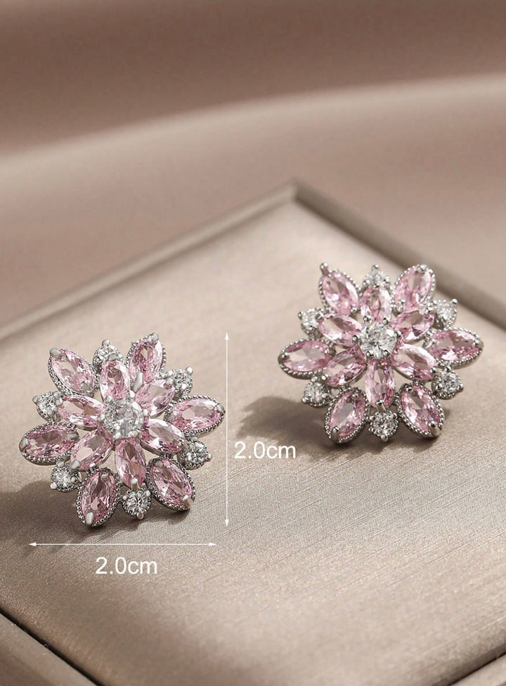 Flower Diamante Stud Earrings in Pink (PRE-ORDER)