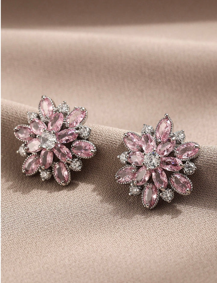 Flower Diamante Stud Earrings in Pink (PRE-ORDER)
