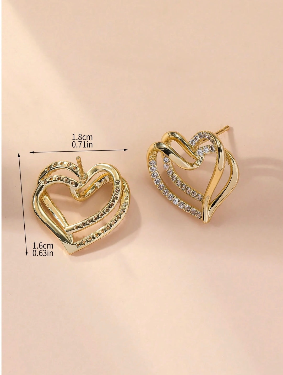 Double Layer Diamante Heart Earrings in Gold (PRE-ORDER)