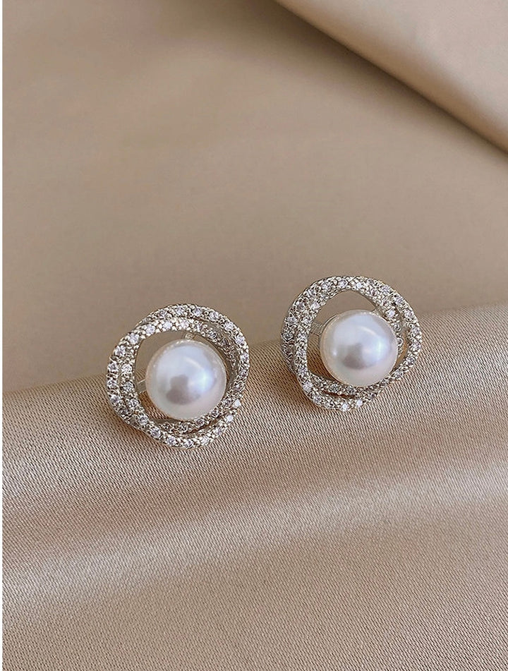 Pearl Stud Diamante Earrings in Silver (PRE-ORDER)
