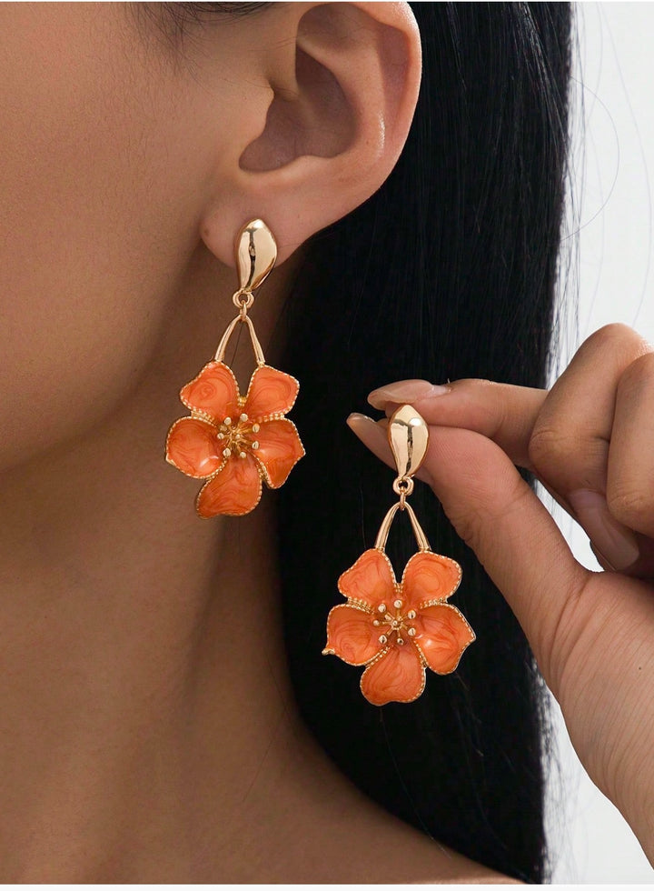 Orange Oil Drop Flower Pendant Earrings (PRE-ORDER)