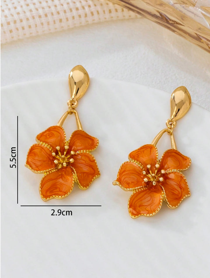 Orange Oil Drop Flower Pendant Earrings (PRE-ORDER)