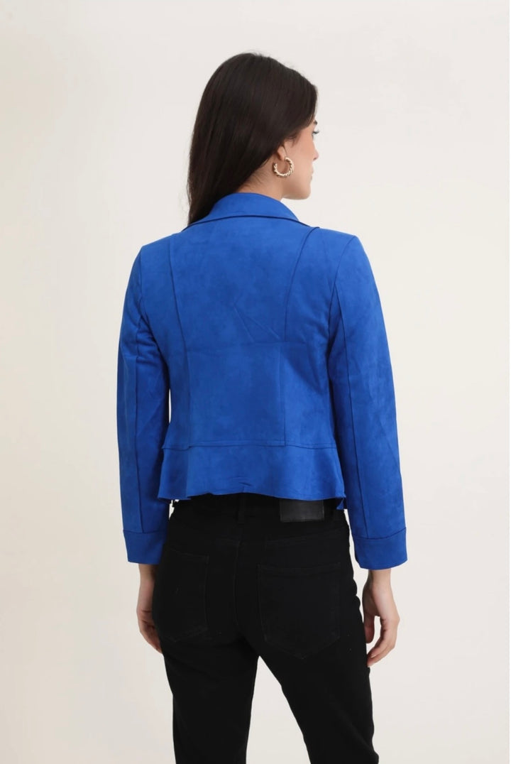 Savannah Cobalt Blue Suedette Zip Detail Lightweight Biker Jacket