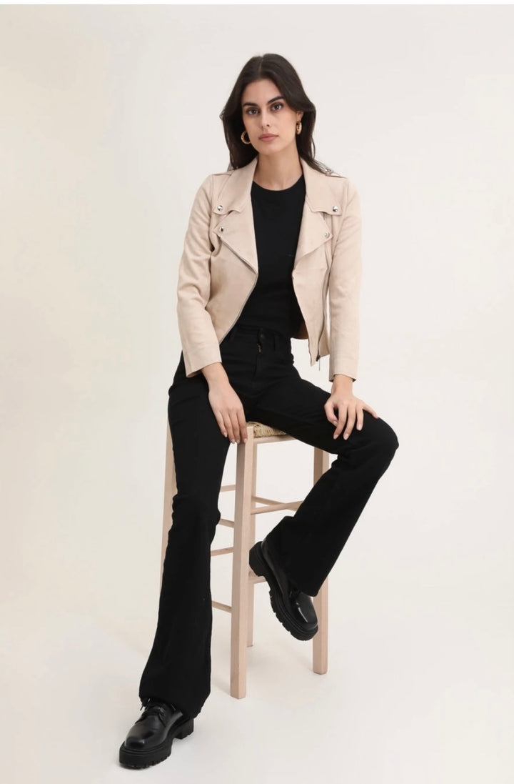 Savannah Cream Suedette Zip Detail Lightweight Biker Jacket