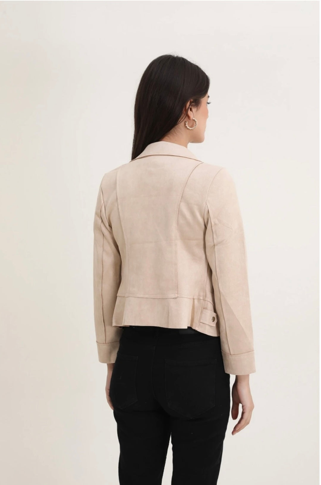 Savannah Cream Suedette Zip Detail Lightweight Biker Jacket
