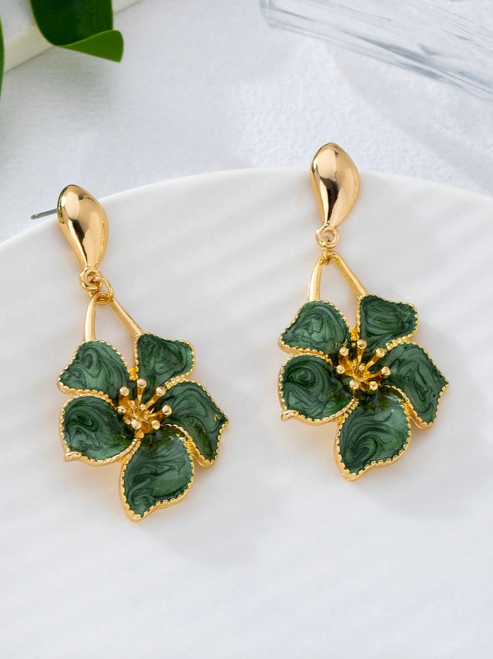 Green Oil Drop Flower Pendant Earrings