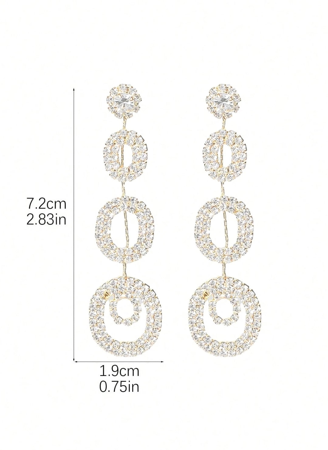 Dangly Concentric Circle Diamante Earrings in Gold