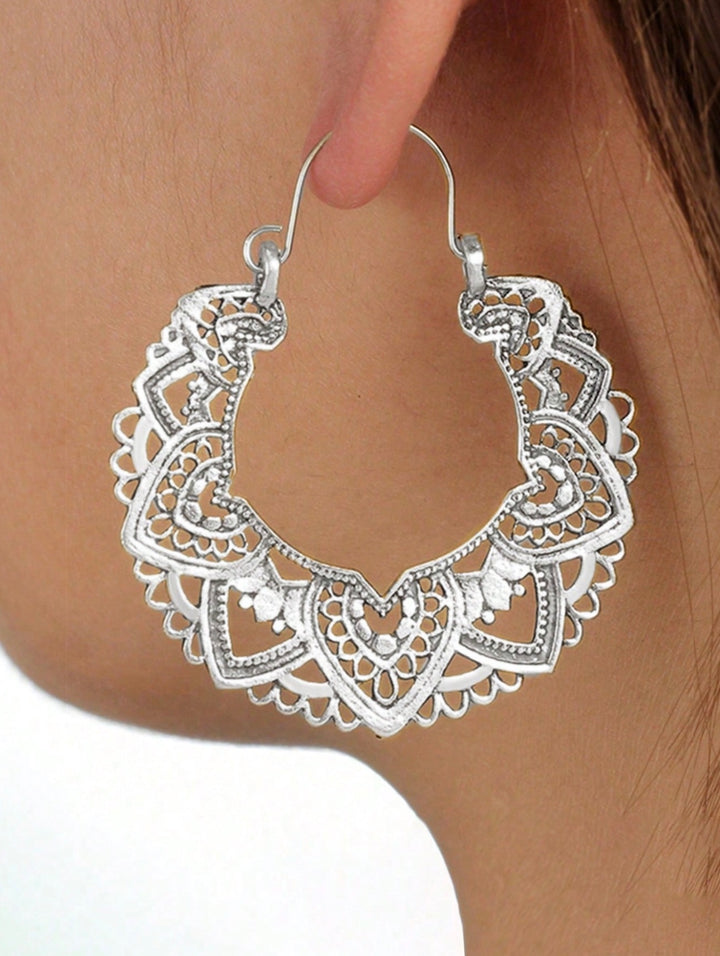 Dangly Indian Style Boho Hoop Earrings in Silver