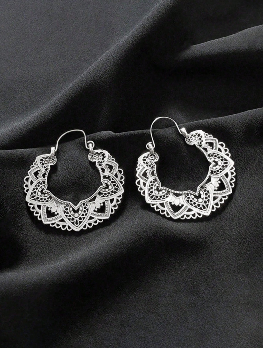 Dangly Indian Style Boho Hoop Earrings in Silver