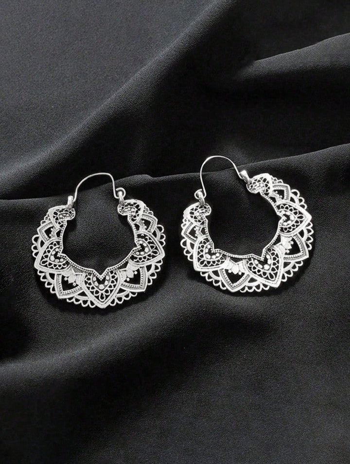 Dangly Indian Style Boho Hoop Earrings in Silver