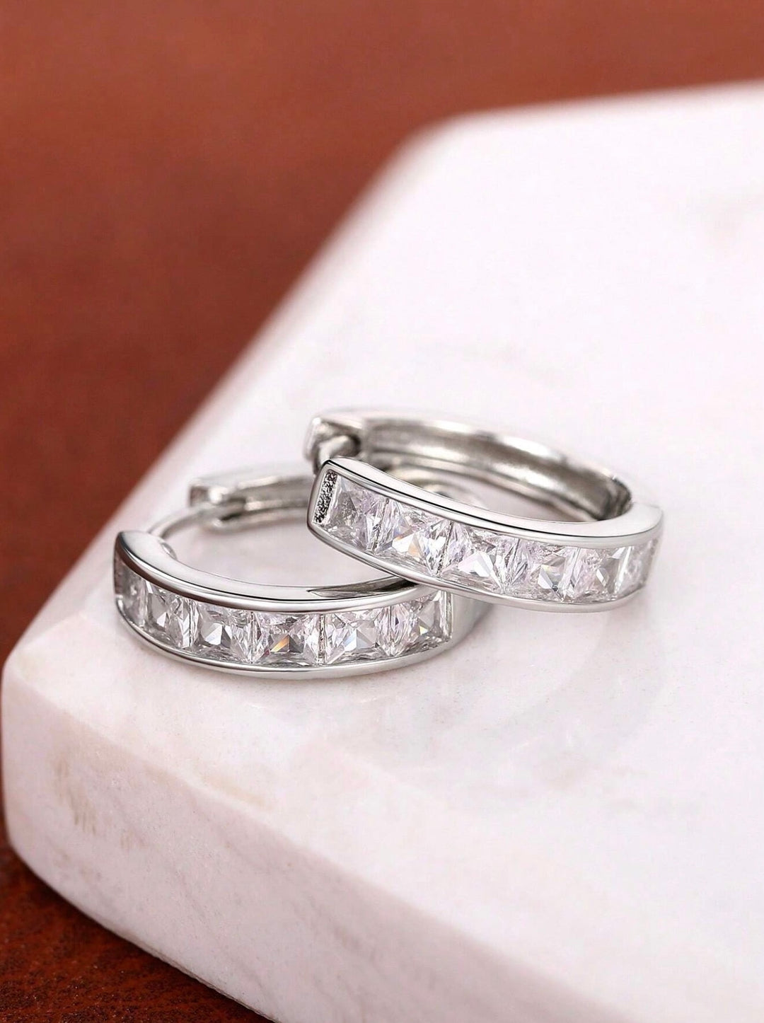 Small Cubic Zirconia Round Hoop Earrings In Silver