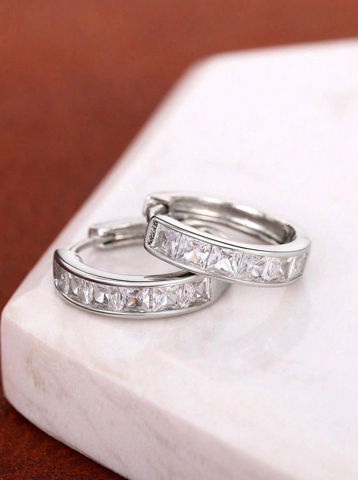 Small Cubic Zirconia Round Hoop Earrings In Silver