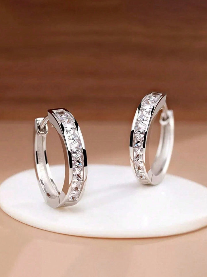Small Cubic Zirconia Round Hoop Earrings In Silver
