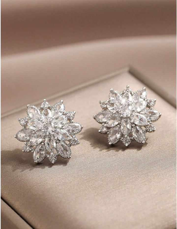 Flower Cubic Zirconia Stud Earrings in Silver