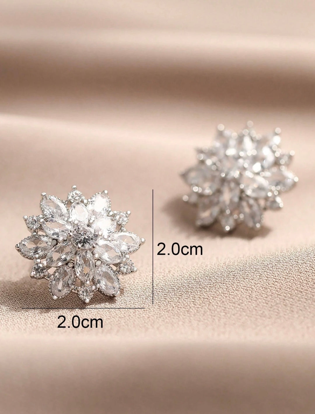 Flower Cubic Zirconia Stud Earrings in Silver