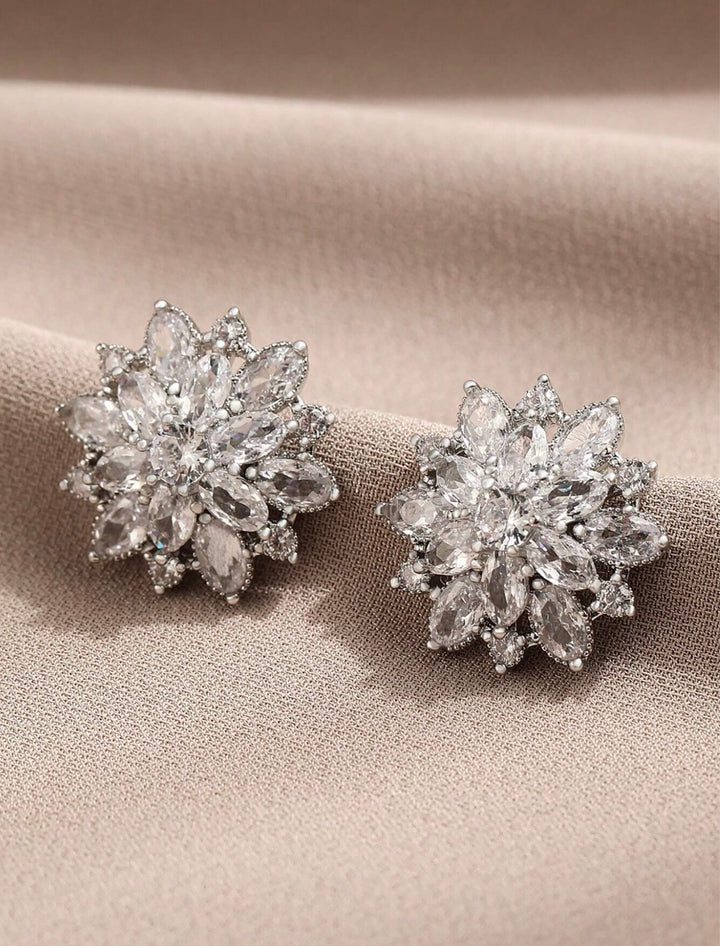 Flower Cubic Zirconia Stud Earrings in Silver