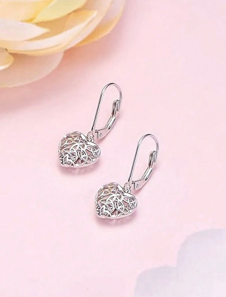 Filagree Heart Drop Earrings In Silver