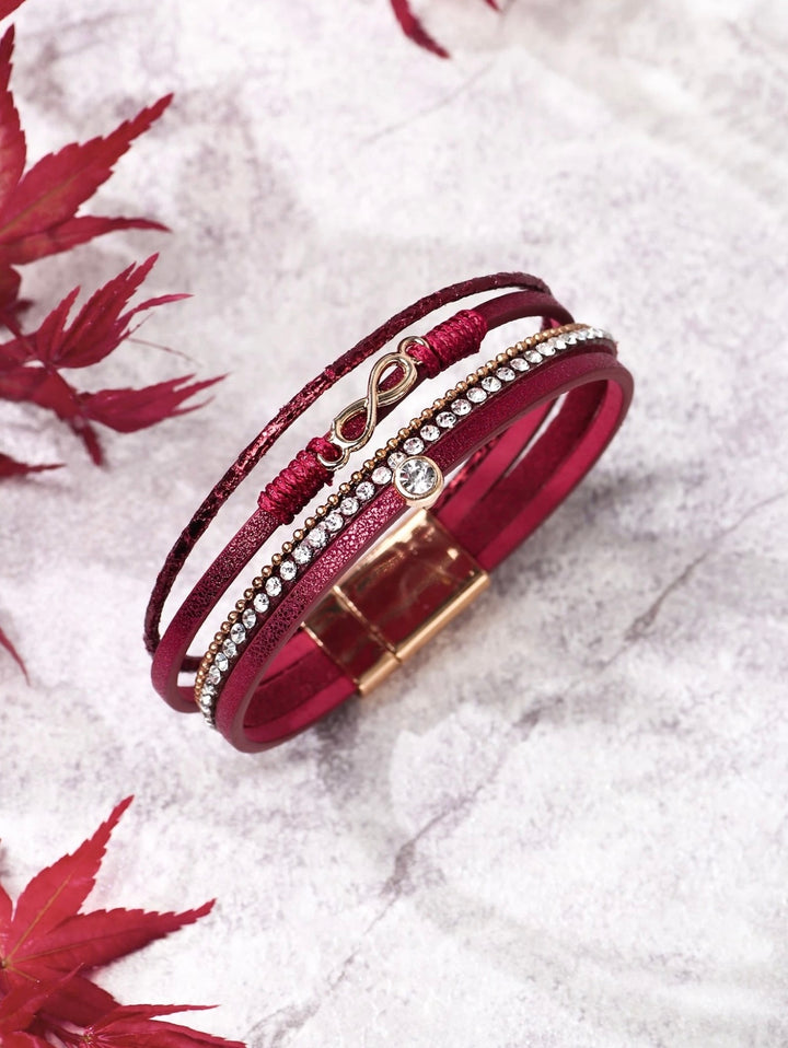 Deep Red Rhinestone Layered Boho Bracelet