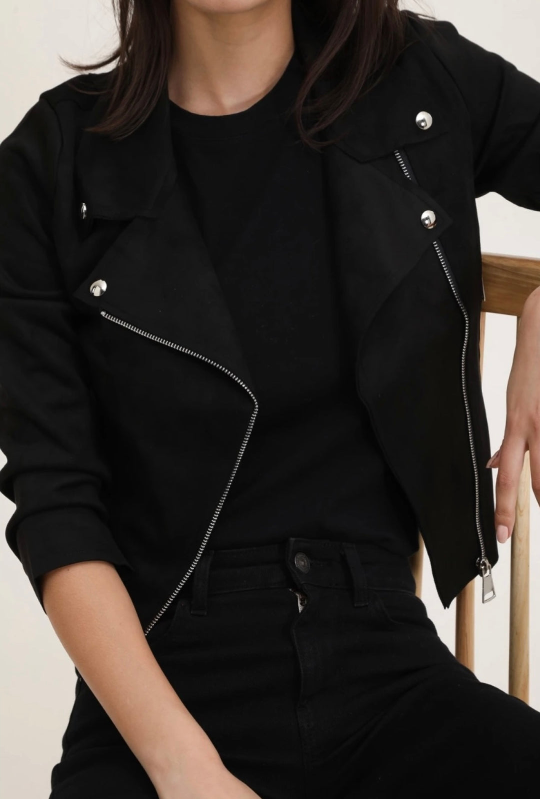 Savannah Black Suedette Zip Detail Lightweight Biker Jacket